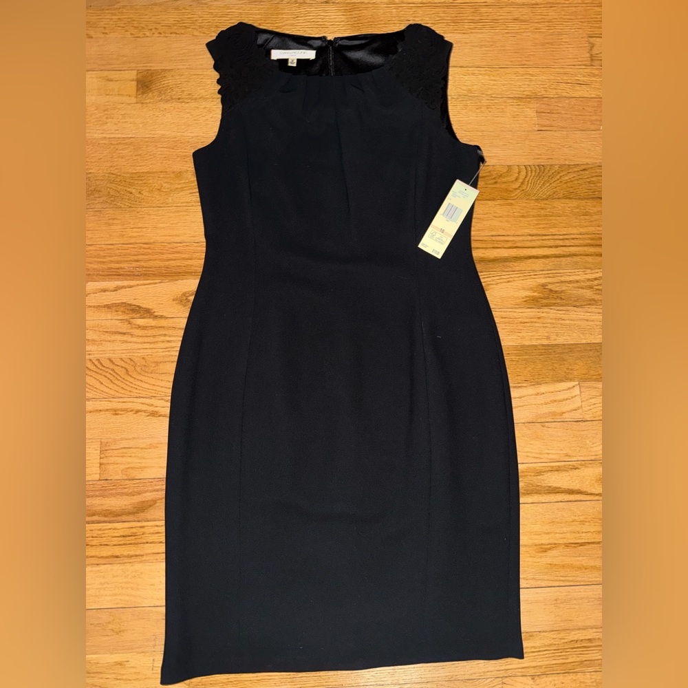 Evan Picone Black Lace-Trimmed Midi Dress